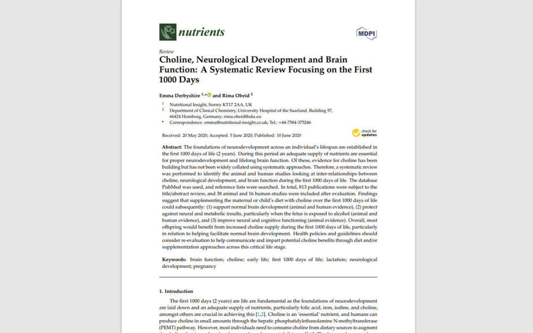 La colina: nutrimento indispensable para la función cerebral que se encuentra en concentraciones adecuadas en la leche de vaca